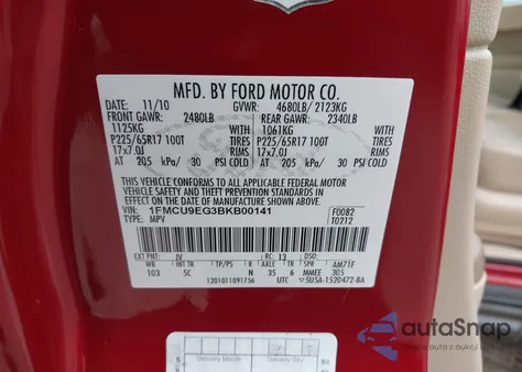 2011 Ford Escape Limited из США, поврежденный, VIN 1FMCU9EG3BKB00141